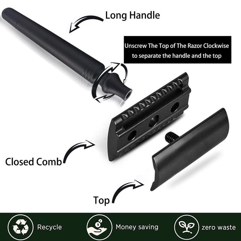 Grandslam Shaving Razor Kit Double Edage Safety Razor 2 Layers Stainless Steel Shaving Mug Shaving Soap Cream Synthetic Shaving Brush Heavy Chrome Shaving Stand Black Shaving Razor Gift for Men - Image 3
